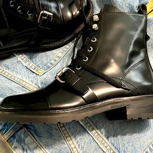 New All Saints Donita Combat Leather Boots Black size 10/40